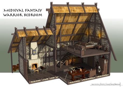 Viking House Layout, Httyd House Design, Viking House Design, Fantasy Farmhouse, Valheim Builds, Castle Layout, Feng Zhu Design, Feng Zhu, Viking House