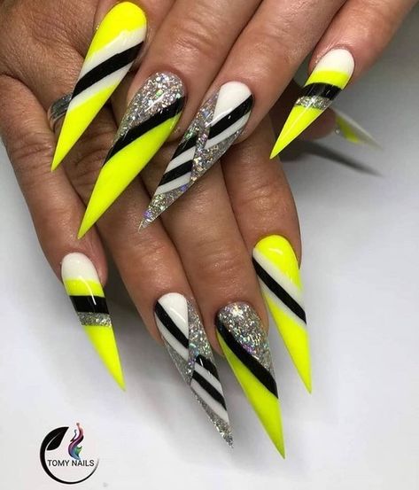 Black Neon Nails, Acrylic Nail Designs Classy, Nail Tattoos, Valentines Day Nail, Tattoo Sheet, Neon Nail Designs, Neon Black, Long Acrylic Nail Designs, Long Nail Designs