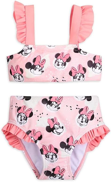 Minnie Mouse Swimsuit, Minnie Mouse Outfits, Pink Two Piece, Pink Swim, Minnie Mouse Pink, Swimsuit Design, Pink Swimsuit, High Waist Bottoms, Disney Store