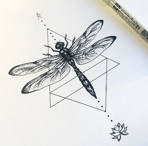 Dragonfly Triangle Tattoo, Dragonfly Flash Tattoo, Stained Glass Dragonfly Tattoo, Geometric Insect Tattoo, Dragon Fly Drawing, Geometric Dragonfly, Geometric Triangle Tattoo, Fineliner Drawing, Dragonfly Drawing