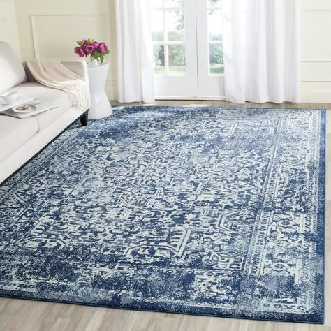 Safavieh Evoke Isla 8 x 10 Navy/Ivory Indoor Floral/Botanical Vintage Area Rug in the Rugs department at Lowes.com Garbage Dump, Neutral Rug Living Room, Blue Rugs, Area Room Rugs, Navy Blue Rug, Natural Area Rugs, Navy Blue Area Rug, Transitional Rugs, Buy Rugs