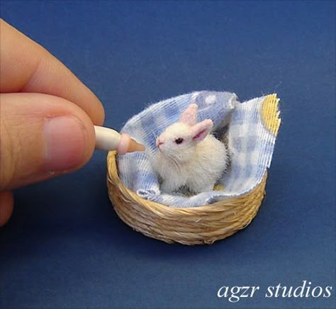 Miniature Rabbits, Doll House Pets, Handmade Bunny, Diy Doll Miniatures, Wool Animals, Felt Bunny, Rabbit Baby, Clay Animals, Baby Bunny