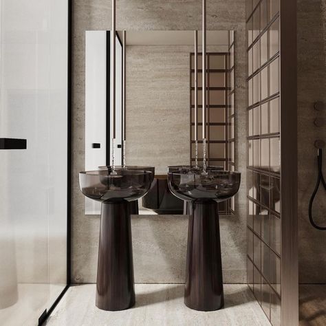 antoniolupi on Instagram: “#antoniolupi total-look for this #masterbathroom by @kosar_marta_studio. #albume freestanding sink with #Cristalmood Fumé basin and Thermo…” Standing Sink Bathroom, Standing Sink, Spiritual House, Sink Stand, Freestanding Sink, Free Standing Sink, Mumbai Airport, Powder Room, Bathroom Sink