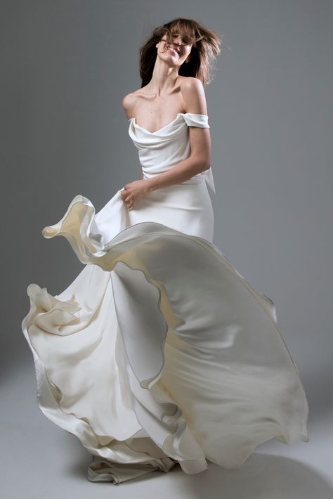 Italian Silk crepe Charlotte wedding dress by Halfpenny London with draped corset top Corset Dress Short, Draping Wedding, Halfpenny London, Circular Skirt, Silk Wedding Dress, Bridal Separates, Fashion Office, Wedding Dresses Corset, The Modern Bride