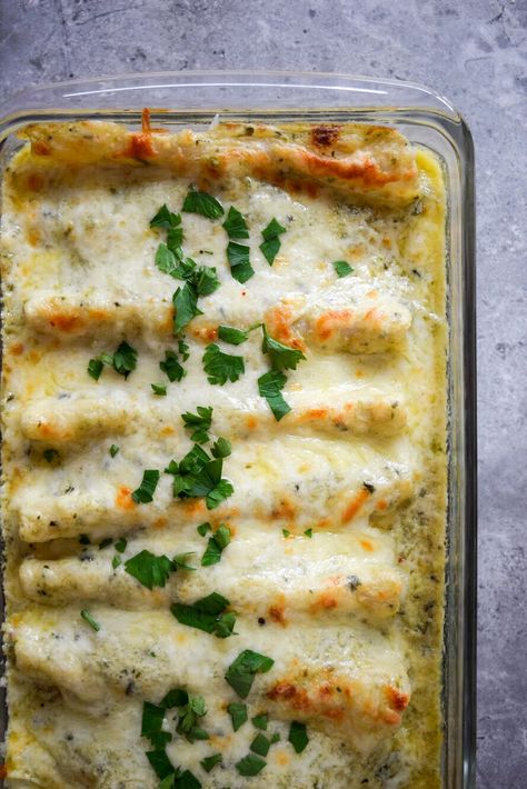 Different Types Of Enchiladas, Chicken Enchiladas With Poblano Cream Sauce, Poblano Pepper Recipes Healthy, Poblano Chicken Enchiladas, Enchilada Filling, Poblano Recipes, Poblano Cream Sauce, Sour Cream Chicken Enchiladas, Cream Chicken Enchiladas