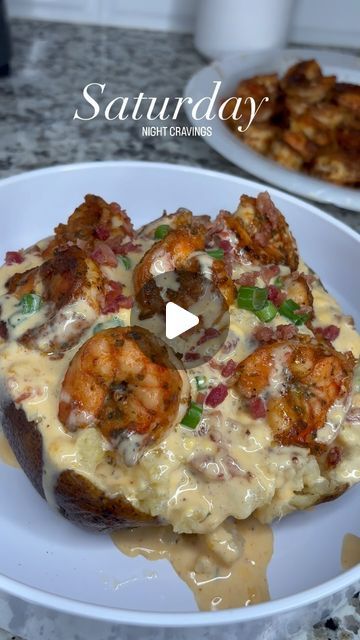 Loaded Fried Potatoes, Stuff Baked Potatoes Recipes, Baked Potatoes In The Oven Loaded, Loaded Baked Potato Ideas, Stuffed Baked Potatoes Main Dishes, Loaded Potato Recipes, Loaded Shrimp Baked Potato, Birthday Dinner For Husband, Baked Potato Ideas