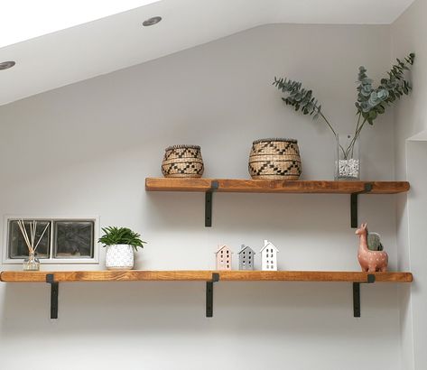 Wall Mounted Kitchen Shelves, Shelf With Brackets, Kitchen Table Oak, Farmhouse Style Dining Table, Deep Shelf, Kitchen Wall Shelves, Rustic Shelf, Wooden Floating Shelves, Farmhouse Shelves