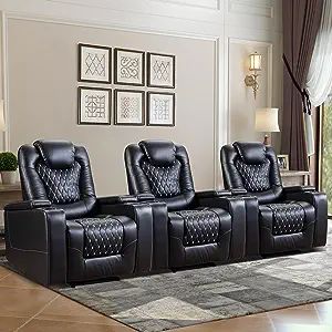 Color: Black, Set of 3
Product Dimensions: 33"D x 35"W x 41"H
Size: 33D x 35W x 41H in
Special Feature: Arm Storage, USB Charge, Arm Rest, Cup Holder Movie Theater Chairs, Media Room Chairs, Storage Books, Theater Chairs, Power Recliner Chair, Electric Recliners, Chair Sofa, Theater Seating, Home Theater Seating