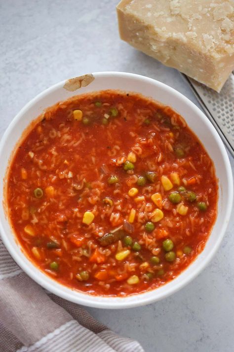 Alphabet soup in a white bowl with a block of parmesan cheese on the side. Homemade Grilled Cheese, Grilled Chicken Parmesan, Leftovers Soup, Comfort Soup, Broccoli Cheddar Soup, Alphabet Soup, White Bowl, Vegetarian Soup, Dinner Plan