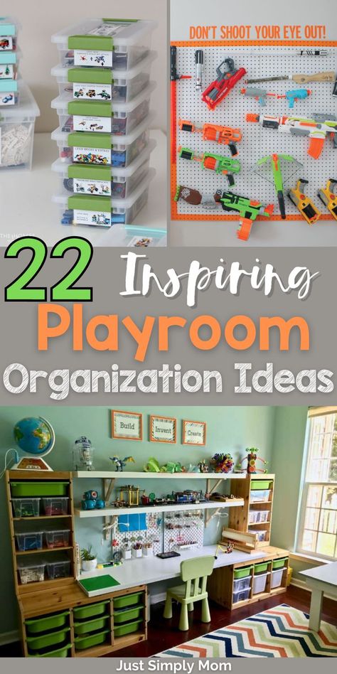 A playroom should be a space for your kids to have fun and use their imagination. Here are a few of my favorite playroom organization ideas! Lego Room Organization Ideas, Ultimate Playroom Ideas, Kids Playroom Organization Ideas, Big Kid Playroom Ideas, Kids Bedroom Playroom Combo, Playroom Wall Painting, Boys Playroom Ideas Older, Boys Toy Room, Play Room For Kids At Home Ideas