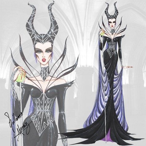 Maleficent Couture, 2nd look. By Guillermo Meraz. Stylised Croquis, Classic Maleficent, Fashionista Illustration, Maleficent Art, Superhero Fashion, Disney Maleficent, Disney Inspired Fashion, Disney Couture, Couture Looks