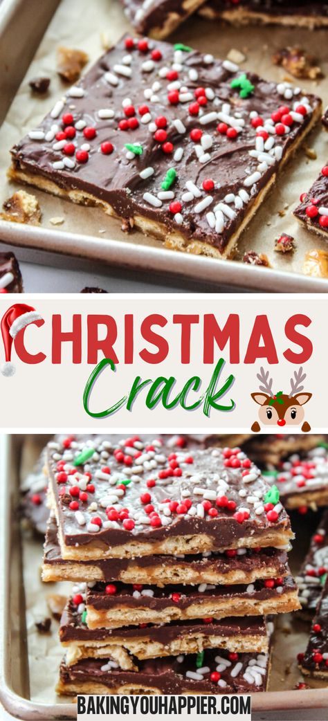 Christmas Crack - Baking You Happier Easy Christmas Treat, Saltine Toffee, Cracker Candy, Cracker Toffee, Averie Cooks, Easy Christmas Treats, Christmas Candy Recipes, Chocolate Toffee, Holiday Cookie Recipes