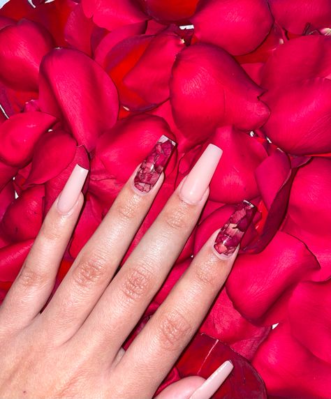 Acrylic Nails With Roses, Rose Petal Nails, Tv Wall Decor Ideas, S Nails, Valentine Nails, Long Nail Designs, Tv Wall Decor, Pretty Nail Art Designs, Bling Acrylic Nails