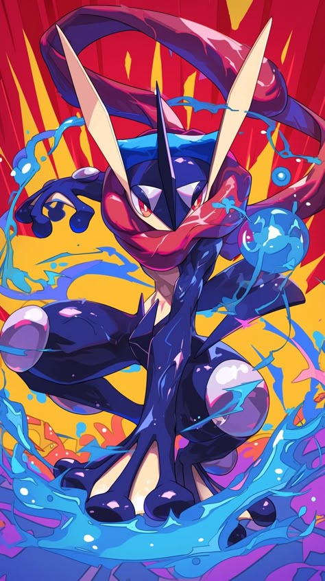 Greninja in the style of Jujutsu Kaisen made by Silverbloom Pokemon Wallpaper Greninja, Greninja And Lucario, Greninja Sketch, Greninja Art, Greninja Wallpaper, Greninja Fanart, Shiny Greninja, Greninja Pokemon, Pokemon Greninja