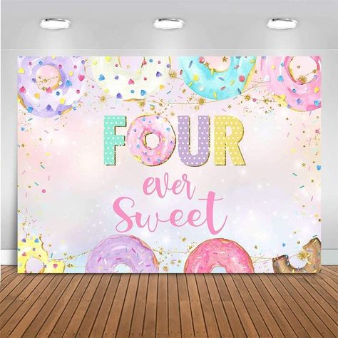 Four Ever Sweet, Donut Birthday Party Decorations, Pumpkin Backdrop, Diy Birthday Backdrop, Photo Party, 4th Birthday Party, Birthday Donuts, Donut Birthday Parties, Cake Smash Backdrop