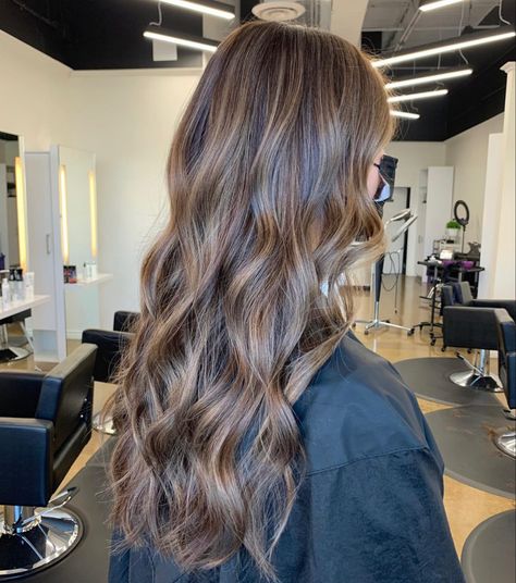 Long Brown Hair Lowlights, Balayage On A Brunette, Brown Hair Caramel Babylights, Dark Brown With Ash Brown Highlights, Shade 4 Brown Hair, Lowlight Highlight Brown, Highlights On Dark Brunette Hair, Glowy Brown Hair, Janelle Laureano