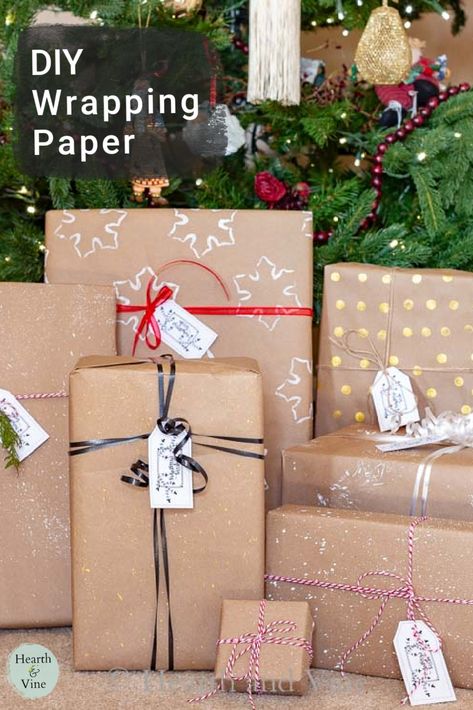 Grab a roll of brown kraft paper and make beautiful gift wrap for any occasion. Brown Christmas Wrapping Paper, Christmas Craft Paper, Make Your Own Wrapping Paper, Wrapping Paper Ideas, Craft Paper Wrapping, Brown Paper Wrapping, Xmas Decorations Diy, Diy Wrapping Paper, Diy Wrapping