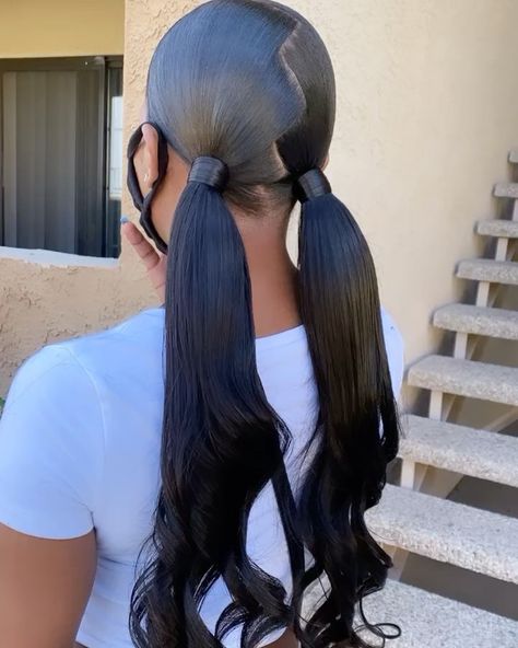 Ponytail Godestt🦄 on Instagram: “Side part 2 ponytails 🤍🤍#sidepartponytail #2bunzz #lahairstylist #invisibleponytail #sidepartponytail #sleekponytail #swoopponytail…” Side Part Two Ponytails, 2 Ponytails, Invisible Ponytail, Two Ponytails, Straight Human Hair Bundles, Brazilian Straight Human Hair, Brazilian Straight Hair, Slick Back, Dope Hairstyles