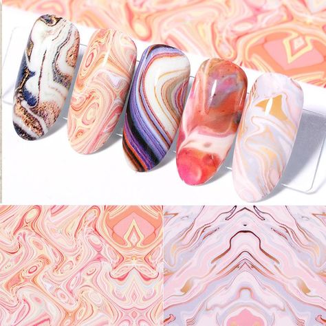 Nail Art Marble, Flower Manicure, Acrylic Manicure, Water Marble Nail Art, Dark Nail Polish, Nail Foils, Boho Nails, Color Marble, Nail Foil