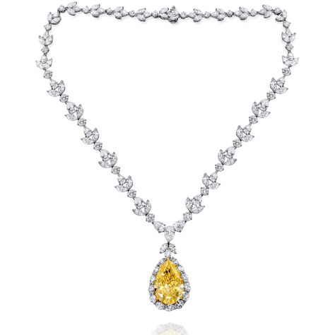 Yellow Stone Necklace, Elegant Yellow Diamond Necklace, Fancy Yellow Diamond Necklace, Luxury Yellow Diamond Necklace, Big Diamonds Necklace, Luxury Yellow Pear-shaped Necklace, Pear-shaped Yellow Jewelry With Diamond Accents, Yellow Diamond Jewelry, Yellow Diamond Necklace