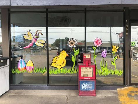 Spring Window Painting Ideas Easy, Easter Window Painting Easy, Spring Window Painting Ideas, Easter Window Painting, Spring Window Painting, April Window Painting, Mother’s Day Window Painting, Painted Window Art, Window Drawing