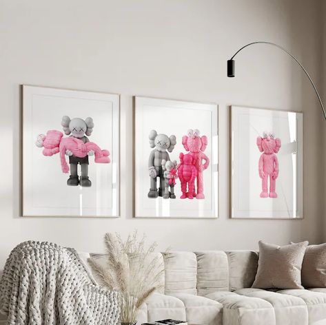 Hypebeast Toys, Minimalist Hypebeast, Pink Kaws, Boyfriend Art, Hypebeast Decor, Poster Set Of 3, Hype Beast, Decor Minimal, Gift Luxury