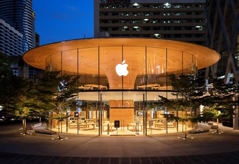 Tree-like column characterises Apple Central World by Foster + Partners Apple Store Design, Basement Floor Plans, Foster Partners, Urban Center, Norman Foster, Tree Canopy, Glass Facades, Wroclaw, Apple Store