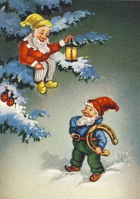 Lief Vintage Christmas Elves, Vintage Happy New Year, David The Gnome, Girl With Cat, Elves Gift, Christmas Elves, Elves And Fairies, Fairy Friends, Elf House