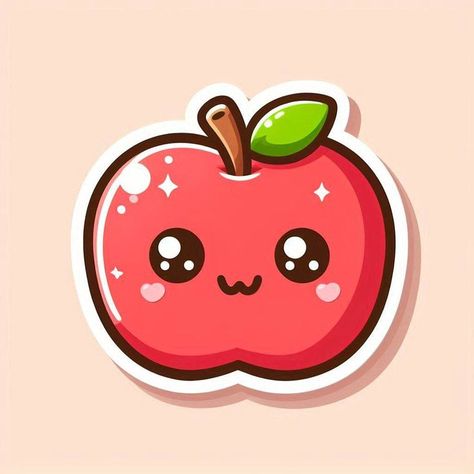 Print out this cute sticker for free and cut it out, then follow a Youtube tutorial on how to turn it into a sticker! Cute Fruit Drawings Easy, Apple Logo Sticker, Fruits Stickers, Kawaii Apple, Apple Rainbow, Apple Sticker, Pineapple Sticker, Hello Kitty Colouring Pages, Pusheen Cute