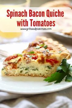 Quiche With Tomatoes, Protein Quiche, Quiche Brunch, Spinach Bacon Quiche, Bacon Spinach Quiche, Recipe For Spinach, Spinach Quiche Recipes, Tomato Quiche, Cream Eggs