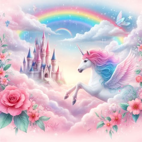 Unicorn Wallpaper Cute Rainbow, Fairy Background, Unicorn Picture, Unicorn Wallpaper Cute, Cute Rainbow Unicorn, Unicorn Artwork, Magical Girl Aesthetic, Unicorn Painting, Rainbow Pictures