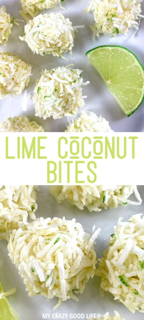 These Lime Coconut Energy Bites are delicious and an easy no bake snack! With just four simple ingredients, these will be your new favorite recipe! Recipes Using Limes Healthy, Coconut Lime Energy Balls, Coconut Lime Dip Recipe, Coconut Snack Recipes, Lime Food Recipes, Easy Lime Recipes, Fresh Limes Recipes, Leftover Limes Recipes For, Healthy Coconut Snacks