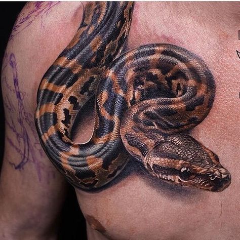 Boa Snake Tattoo, Snake Tattoo Design, Snake Art, 3d Tattoos, 3d Tattoo, Diy Tattoo, Viking Tattoos, Snake Tattoo, Realism Tattoo