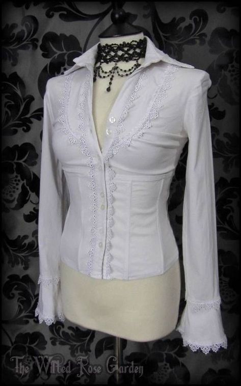 Wilted Rose, Goth Lingerie, White Goth, Victorian Blouse, Steampunk Victorian, Blouse Lace, Romantic Goth, Character Outfits, Dream Clothes