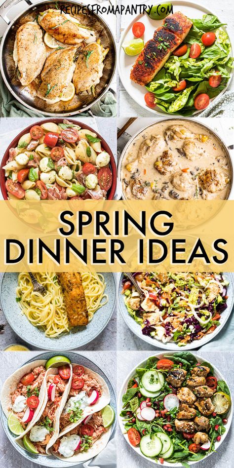 With the seasons changing and the weather starting to warm up, it's great to have recipes and meals that fit the changes. This list of spring dinner ideas is loaded with easy dinner recipes that are lighter and brighter, just like the season itself. Meals featuring fresh ingredients that are full of color and flavor are exactly what we all want this time of year! Click through to get these spring dinner ideas! #springdinnerideas #springrecipes Spring Beef Recipes, Spring Dishes Fine Dining, Spring Time Food, Spring Meals For A Crowd, Springtime Dinner Recipes, April Dinner Ideas, Warm Weather Dinner Ideas, Crockpot Asparagus, April Dinners