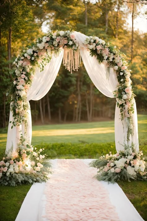 Macrame Wedding Ceremony Arch Decor: Elevate Your Big Day Budget Wedding Arch Ideas, Floral Arch Wedding Inspiration, Aesthetic Wedding Arch, Unique Wedding Alter Ideas, Diy Arches For Weddings, Aisle Backdrop Wedding, Wedding Archway Flowers, Altar Decor Wedding, Simple Outdoor Wedding Ceremony Decor