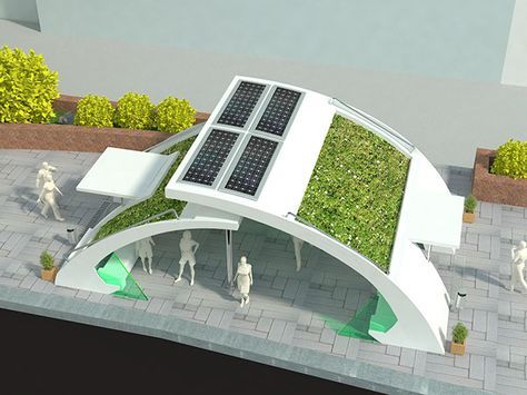 Concept design for Harbin city green bus stop project 2011-2012 Small Structures Architecture, Waiting Shed Design Concept, Small Pavilion Design, Busstop Ideas, Bus Stop Ideas, Sustainable Design Architecture, Bus Stop Design, Mad Architects, Living Garden