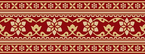 Vector seamless gold and red Indian national ornament. Ethnic endless plant border. Flowers frame. Poppies and leaves Indian Border Design, Digital Lace Border, Plant Border, Pajama Pants Pattern, Border Flowers, Flowers Frame, Red Indian, Borders Design, Saree Design