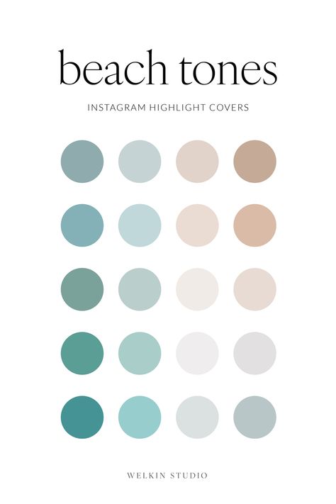 Calming Colours Palette, Solid Color Highlight Covers Instagram, Coastal Design Color Palette, Beach Wall Colors Paint Colours, Coastal Beach Color Palette, Coastal Hex Codes, Insta Highlight Cover Beach, Beach Colours Palette, Beachy Instagram Highlight Covers