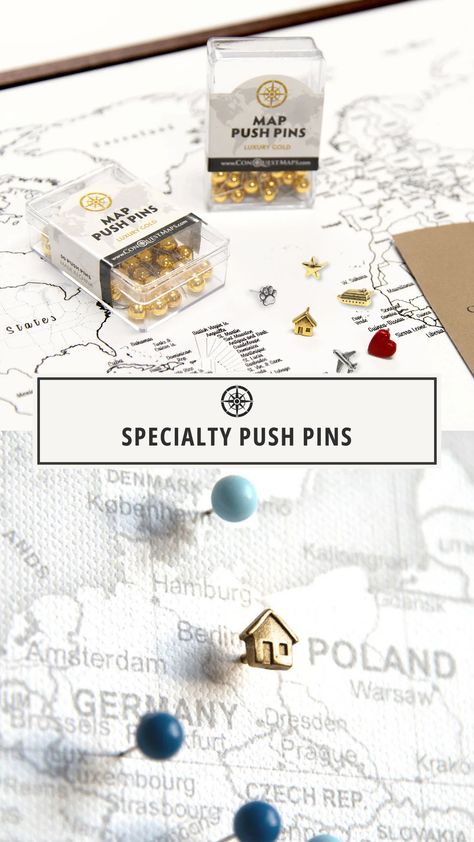 ✨ Mark your moments with a little extra personality! Our specialty push pins are more than just pins—they're symbols of your adventures and memories.   Start mapping your story today. 🌍  #PinYourJourney #SpecialtyPushPins #MapYourStory #ConquestMaps #TravelMemories #UniquePins #AdventureAwaits #PersonalizeYourMap Maps Wall Decor, Cork Board Map, Pushpin Travel Map, Push Pin Map, Home Decor Gift Ideas, Decor Gift Ideas, Travel Map, Push Pins, Travel Maps