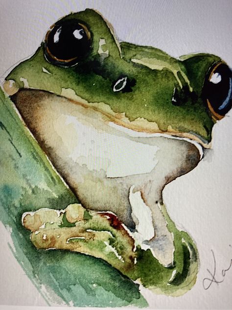 Watercolour Inspiration Animals, Frog Watercolor Paintings, Colored Pencil Animals, Watercolor Creatures, Frog Artwork, Tiny Stamps, Mountain Animals, Watercolor Pencil Art, Frog Illustration