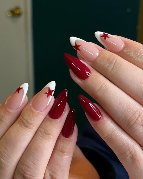 🍒⭐️🦢 star girl fall nails - Inspo: @nailsxanalysse 🤍 - Using @beetlesgelpolish medium almond etch-x nail tips and their gel polish, all li… | Instagram Cute Red Nail Designs, Paznokcie Hello Kitty, Kutek Disney, Nagel Tips, Smink Inspiration, Casual Nails, Makijaż Smokey Eye, French Tip Acrylic Nails, Valentine Nails