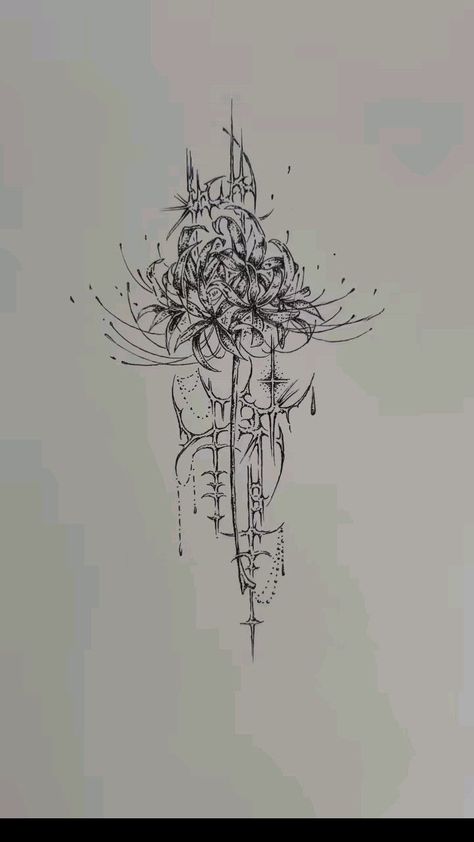 Tattoo Idea Forearm Female, Grunge Floral Tattoo, Spider Lily Line Art, Flower Cybersigilism Tattoo, Dragon Cybersigil, Spider Cybersigilism Tattoo, Land Of The Lustrous Tattoo, Cybersigilism Dragon Tattoo, Gothic Cybersigilism Tattoo