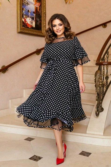 Corporate Dresses, African Pants, Women Blouses Fashion, Polka Dots Fashion, Black Polka Dot Dress, Fall Wedding Guest Dress, Dress Black And White, Classy Casual Outfits, Elegant Dresses For Women