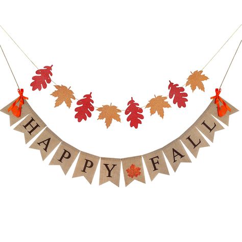 PRICES MAY VARY. 🍁DURABLE AND REUSABLE FARMHOUSE DECOR – Happy fall banner made of 100% natural jute, maple leaf banner made of glitter paper, perfect for your rustic farmhouse decor style, that is durable and reusable, can be easily folded for storage. 🍁PERFECT FALL DECOR FOR HOME – Happy fall banner 5 * 7-inch and 2.5 meters / 8.2 feet long. Maple leaf banner is 4.3*4.5Inch and 8.2 feet long. Perfect size for festival, Thanksgiving Day home, mantle, fireplace bunting and garland decoration. Fall Decorations Party, Thanksgiving Wall Decorations, Autumn Party Decorations, Decor For Mantle, Fall Burlap Banner, Leaf Banner, Thanksgiving Wall Decor, Mantle Fireplace, Fall Party Decorations