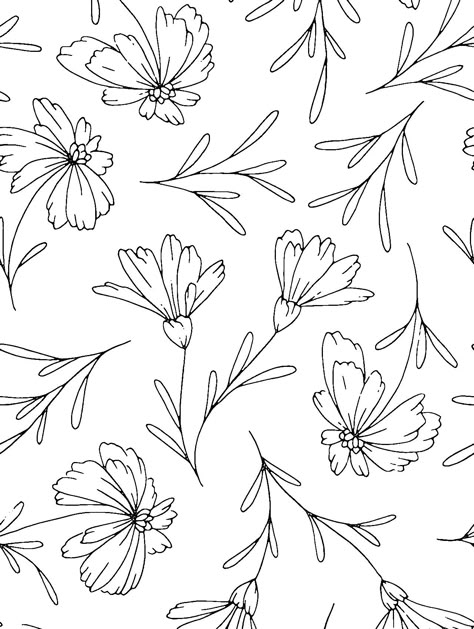 Doodle Floral Pattern, Floral Line Art Wallpaper, Floral Line Pattern, Floral Line Drawing Pattern, Line Art Floral Pattern, Small Flower Pattern Design, Flower Tracing Pattern, Floral Line Art Pattern, Line Flower Wallpaper