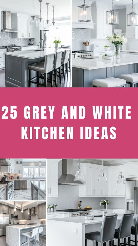 25 modern grey and white kitchen designs. Backsplash For Gray Kitchen Cabinets, White And Dark Grey Kitchen, White And Chrome Kitchen, White And Gray Kitchen Decor, Gray Kitchen Decor Ideas, Grey And White Kitchen Decor, White And Silver Kitchen, Beautiful Kitchens Luxury, Grey And White Kitchen Ideas