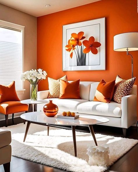 Orange Living Room, Living Room Themes, Interior Design Your Home, Living Room Orange, Lounge Ideas, Living Room Red, Casa Vintage, Home Decoration Ideas, Living Room Design Decor