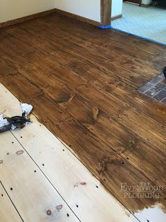 Cheap Rustic Flooring Ideas, Diy Wood Flooring Ideas, Vinyl Flooring On Shower Walls, Real Wood Flooring, Pine Floors Farmhouse, Rustic Flooring Ideas, Staining Floors, Cabin Floors, Original Wood Floors