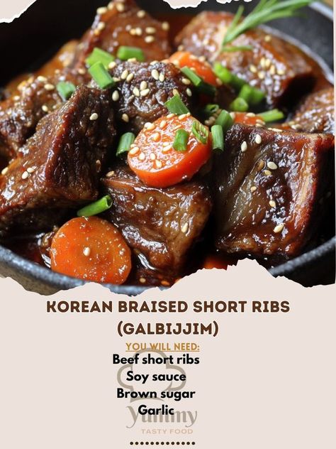 YUMMY Recipes - 🍖👌 Savor the tender, flavorful goodness of... Korean Braised Short Ribs, Korean Radish, Braised Short Ribs, Beef Short Ribs, Minced Onion, Green Onion, Short Ribs, Sesame Oil, Sesame Seeds